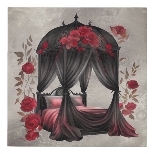 Boudoir | Scarf Canopy Old Antique Poster Bed Faux Canvas Print (Front)