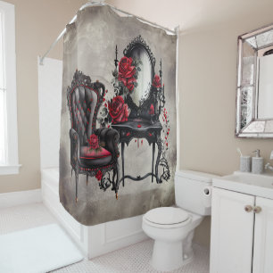 Boudoir Vanity Mirror and Victorian Parlor Chair Shower Curtain