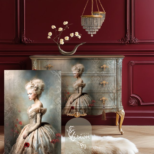 Bouffant Blooms, Rococo Elegance Portrait Art Tissue Paper (Bouffant Blooms, Rococo Romance, French Woman, Portrait Art Decoupage Paper. )