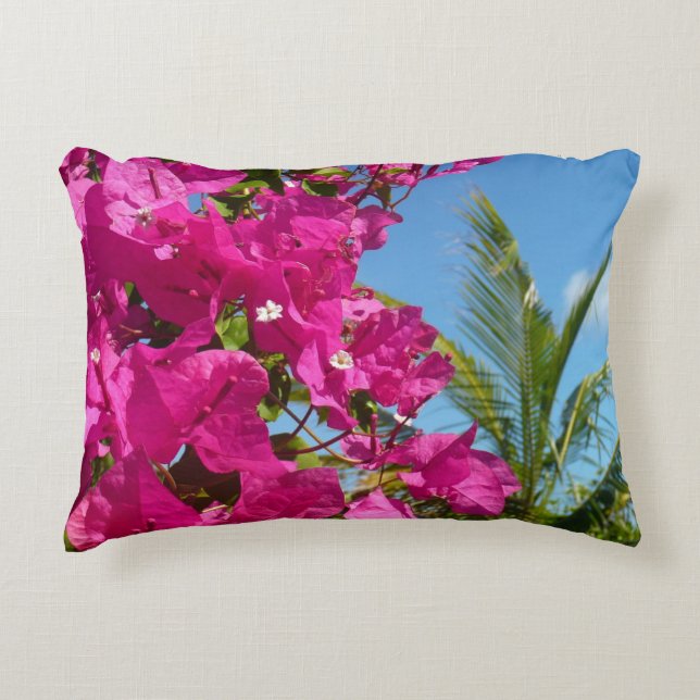 Bougainvillea and Palm Tree Tropical Nature Scene Accent Pillow (Front)
