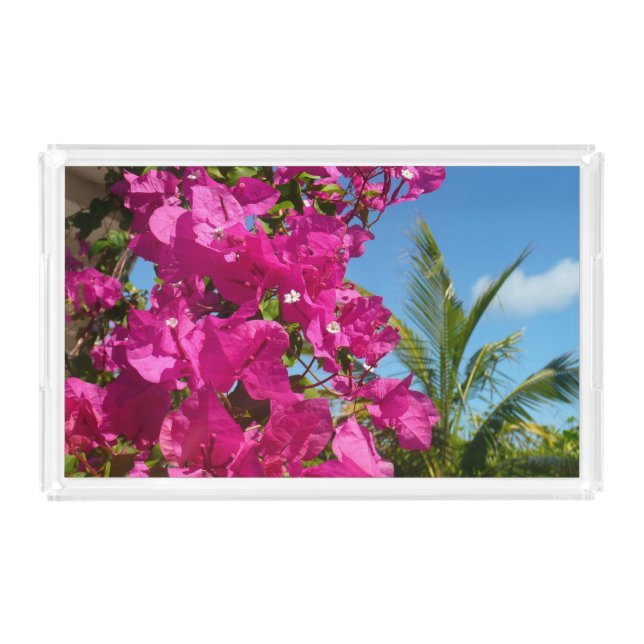 Bougainvillea and Palm Tree Tropical Nature Scene Acrylic Tray (Front)