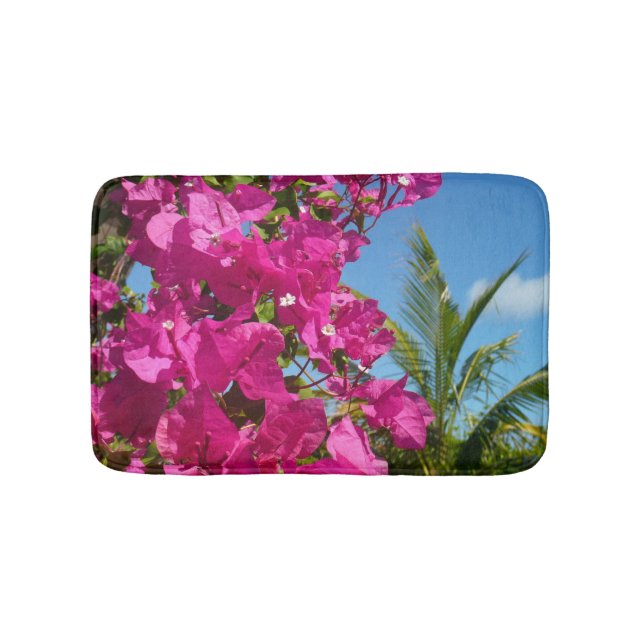 Bougainvillea and Palm Tree Tropical Nature Scene Bathroom Mat (Front)