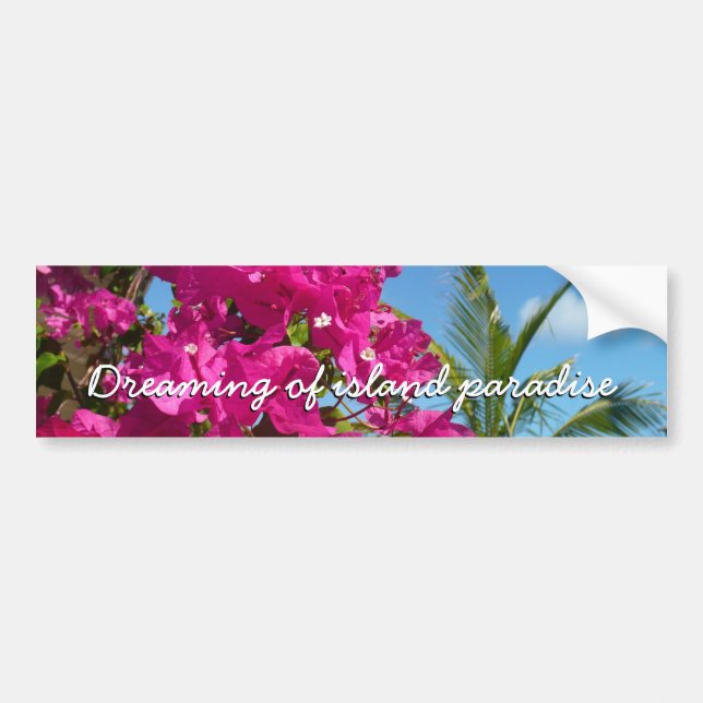 Bougainvillea and Palm Tree Tropical Nature Scene Bumper Sticker (Front)