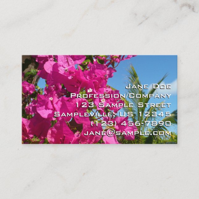 Bougainvillea and Palm Tree Tropical Nature Scene Business Card (Front)