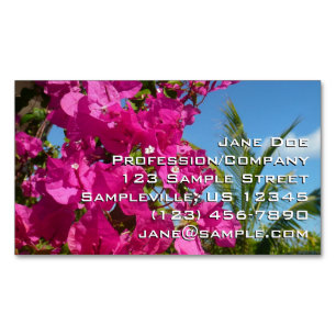 Bougainvillea and Palm Tree Tropical Nature Scene Business Card Magnet