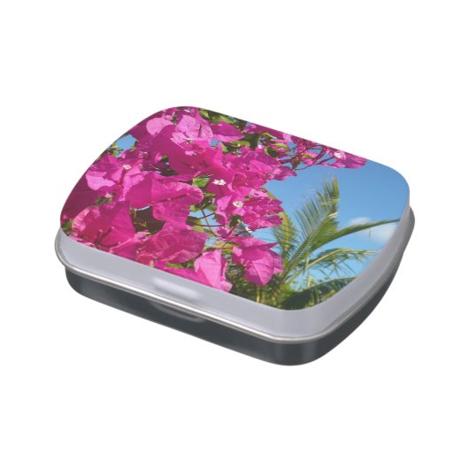 Bougainvillea and Palm Tree Tropical Nature Scene Candy Tin (Side)