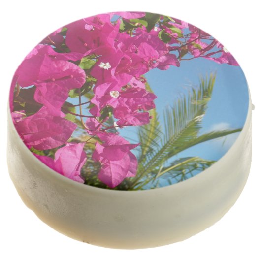 Bougainvillea and Palm Tree Tropical Nature Scene Chocolate Dipped Oreo (Angled)
