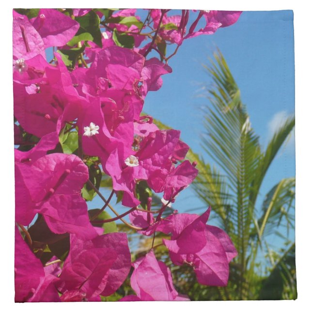 Bougainvillea and Palm Tree Tropical Nature Scene Cloth Napkin (Front)