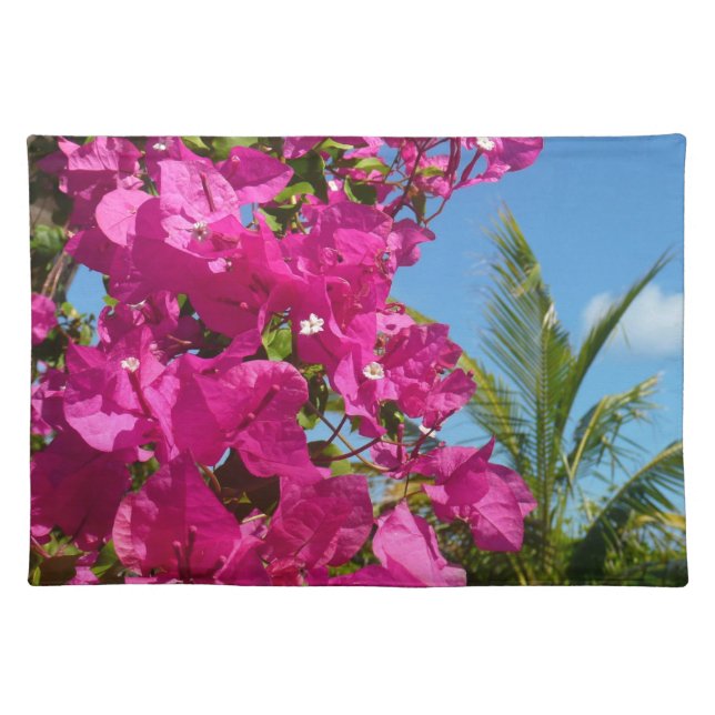 Bougainvillea and Palm Tree Tropical Nature Scene Cloth Placemat (Front)