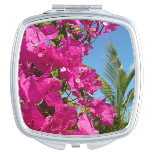 Bougainvillea and Palm Tree Tropical Nature Scene Compact Mirror (Front)