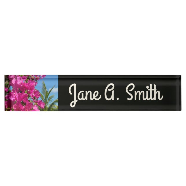 Bougainvillea and Palm Tree Tropical Nature Scene Desk Name Plate (Front)