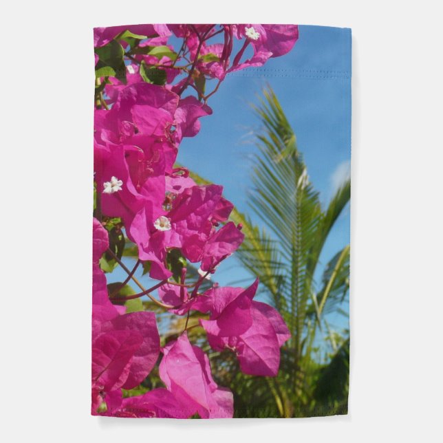 Bougainvillea and Palm Tree Tropical Nature Scene Garden Flag (Front)