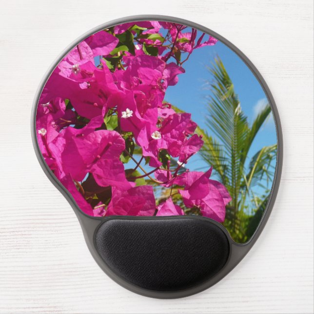 Bougainvillea and Palm Tree Tropical Nature Scene Gel Mouse Pad (Front)
