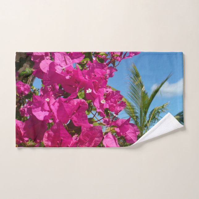 Bougainvillea and Palm Tree Tropical Nature Scene Hand Towel (Hand Towel)