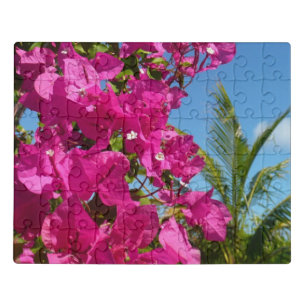 Bougainvillea and Palm Tree Tropical Nature Scene Jigsaw Puzzle