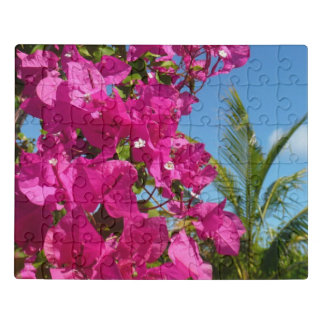 Bougainvillea and Palm Tree Tropical Nature Scene Jigsaw Puzzle