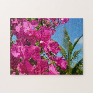 Bougainvillea and Palm Tree Tropical Nature Scene Jigsaw Puzzle