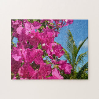 Bougainvillea and Palm Tree Tropical Nature Scene Jigsaw Puzzle
