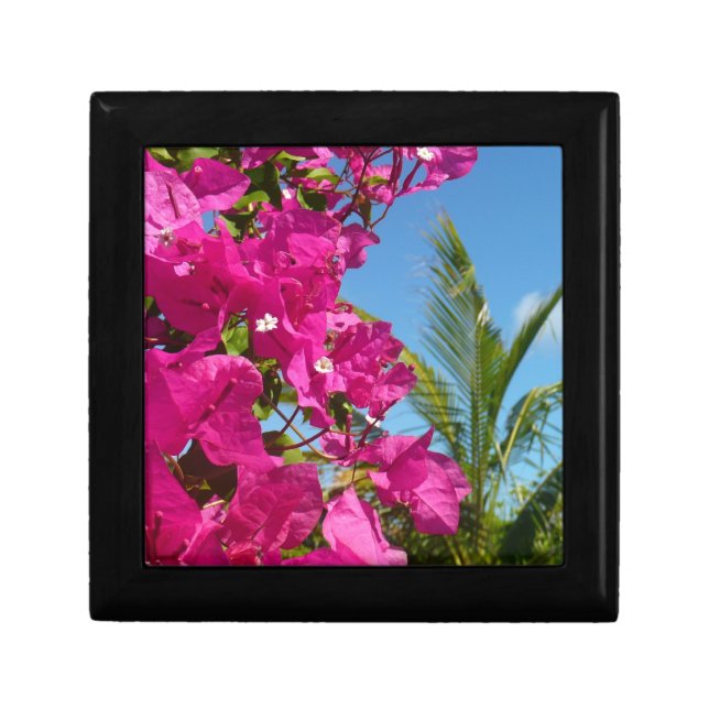 Bougainvillea and Palm Tree Tropical Nature Scene Keepsake Box (Front)
