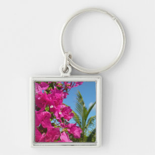 Bougainvillea and Palm Tree Tropical Nature Scene Keychain