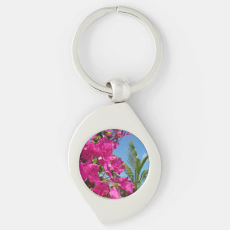 Bougainvillea and Palm Tree Tropical Nature Scene Keychain