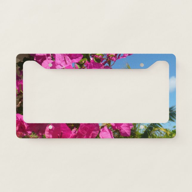 Bougainvillea and Palm Tree Tropical Nature Scene License Plate Frame (Front)