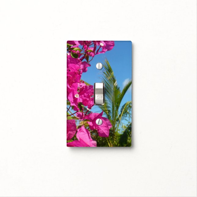 Bougainvillea and Palm Tree Tropical Nature Scene Light Switch Cover (In Situ)