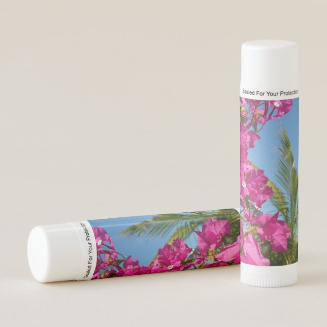 Bougainvillea and Palm Tree Tropical Nature Scene Lip Balm (Front)