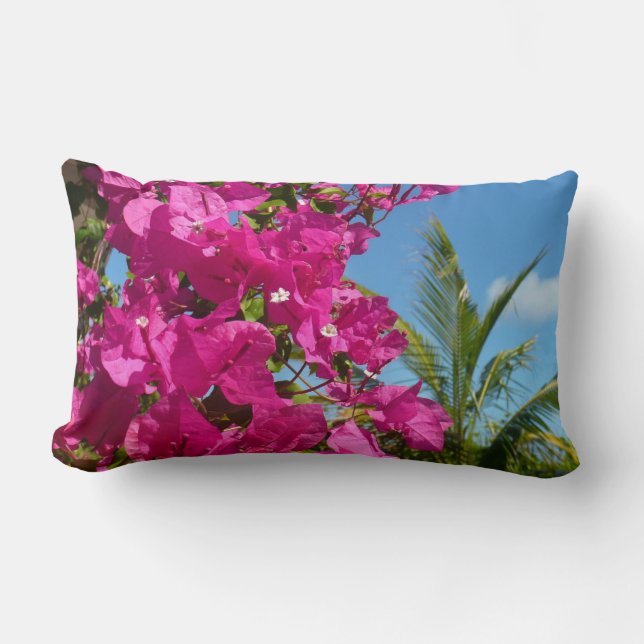 Bougainvillea and Palm Tree Tropical Nature Scene Lumbar Pillow (Front)