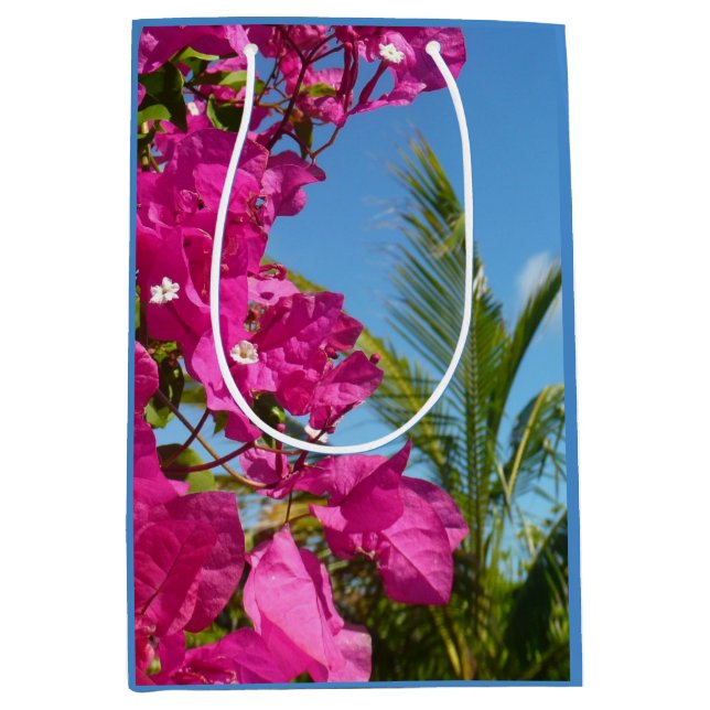 Bougainvillea and Palm Tree Tropical Nature Scene Medium Gift Bag (Front)