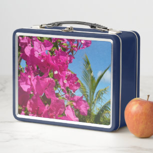 Bougainvillea and Palm Tree Tropical Nature Scene Metal Lunch Box
