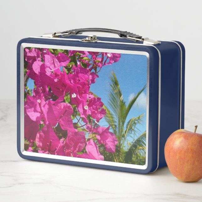 Bougainvillea and Palm Tree Tropical Nature Scene Metal Lunch Box (In Situ)