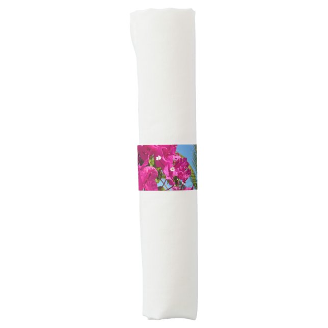 Bougainvillea and Palm Tree Tropical Nature Scene Napkin Bands (Front)