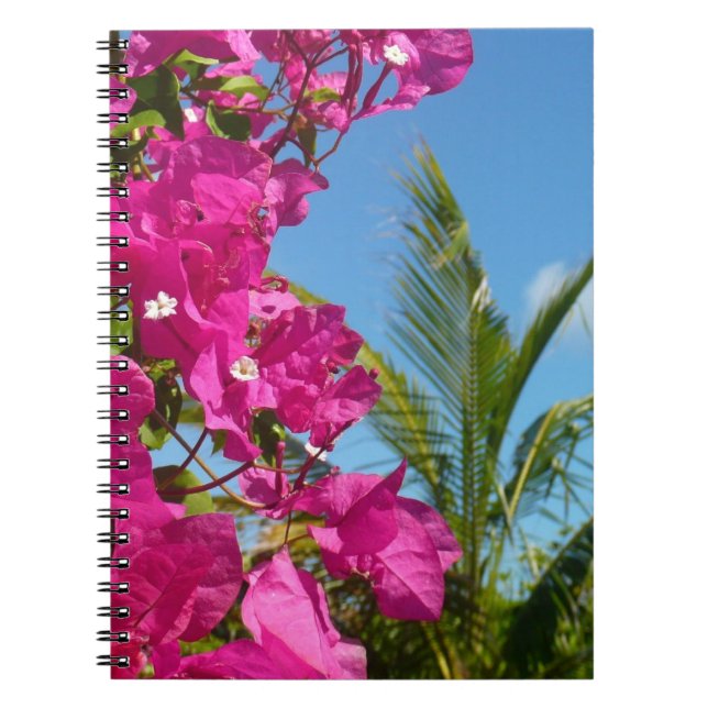 Bougainvillea and Palm Tree Tropical Nature Scene Notebook (Front)