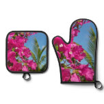 Bougainvillea and Palm Tree Tropical Nature Scene Oven Mitt & Pot Holder Set