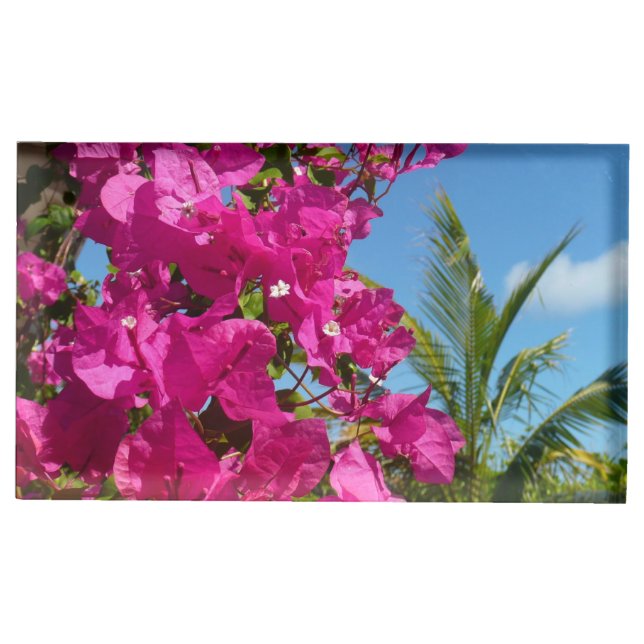 Bougainvillea and Palm Tree Tropical Nature Scene Place Card Holder (Front)