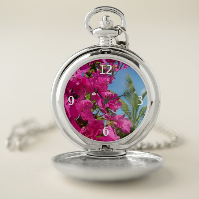Bougainvillea and Palm Tree Tropical Nature Scene Pocket Watch (Inside)