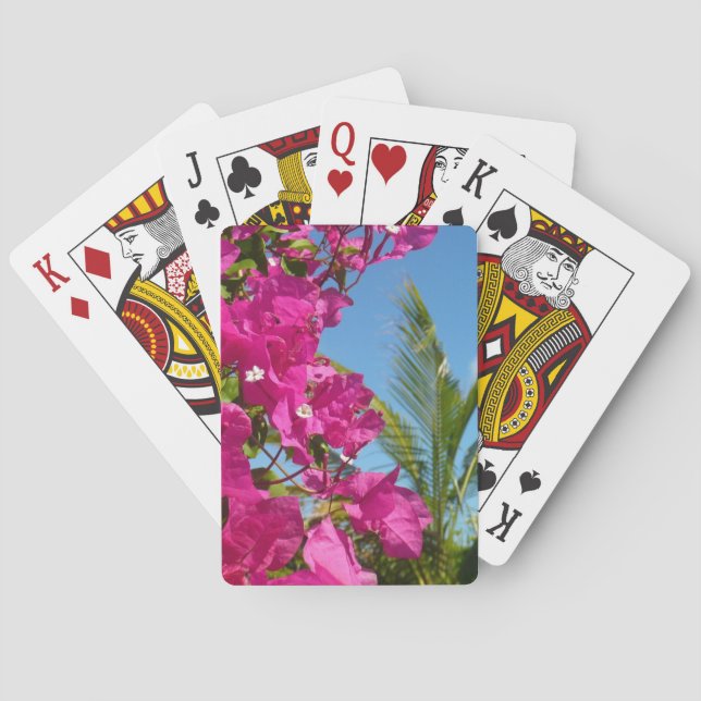 Bougainvillea and Palm Tree Tropical Nature Scene Poker Cards (Back)