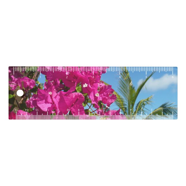 Bougainvillea and Palm Tree Tropical Nature Scene Ruler (Front)