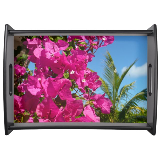Bougainvillea and Palm Tree Tropical Nature Scene Serving Tray (Front)
