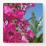 Bougainvillea and Palm Tree Tropical Nature Scene Square Wall Clock