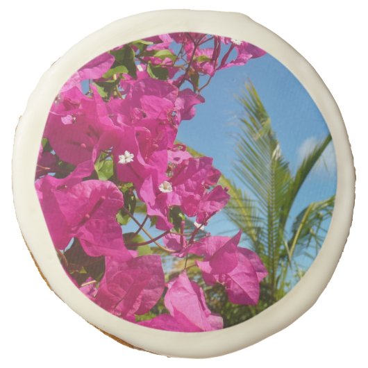 Bougainvillea and Palm Tree Tropical Nature Scene Sugar Cookie (Front)