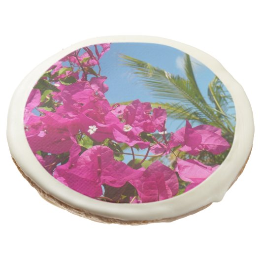 Bougainvillea and Palm Tree Tropical Nature Scene Sugar Cookie (Angled)