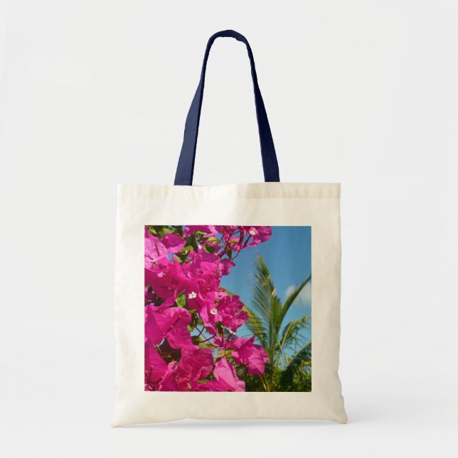 Bougainvillea and Palm Tree Tropical Nature Scene Tote Bag (Front)