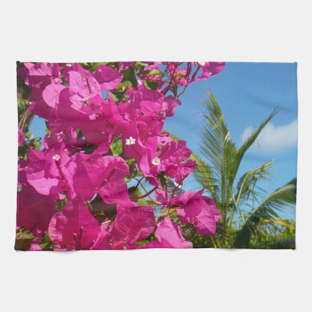 Bougainvillea and Palm Tree Tropical Nature Scene Towel (Horizontal)
