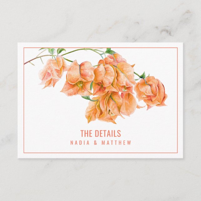 Bougainvillea apricot orange wedding details QR Enclosure Card (Front)