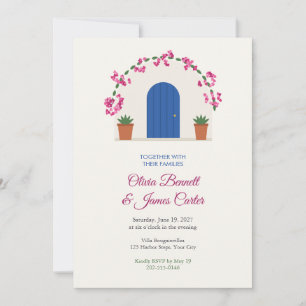 Bougainvillea Blue Door Mediterranean Wedding Invitation