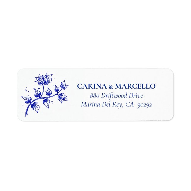 Bougainvillea Blue Wedding Return Address Label (Front)