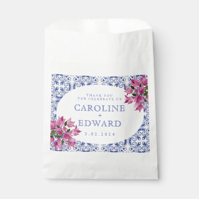 Bougainvillea Bluetile Mediterranean Wedding Favor Bag (Front)