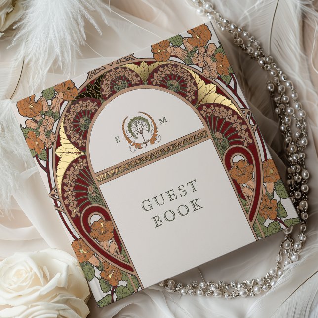 Bougainvillea Burgundy Burnt Orange Gold Wedding Foil Guest Book (Creator Uploaded)